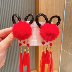 Аксессуары для волос яркие цветные годовые заколки для волос в китайском стиле с кисточками плюшевый мяч праздничный реквизит для девочек