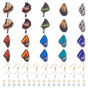 Baumelnde Ohrringe, 40-teiliges Acryl-Schmetterlingsflügel-Herstellungsset, Tier-Insekten-Anhänger mit Messing-Sprungringen, Ohrring-Haken für DIY-Geschenke für Frauen