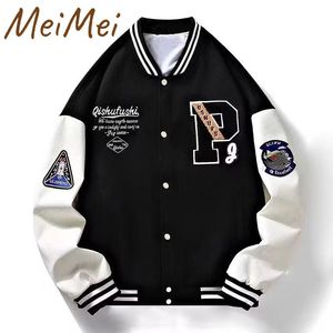 Letter P Trendy Baseball Coat Color Matching Stand-Up Collar Men's Jacket Retro Armband Personlig jacka för män 240106