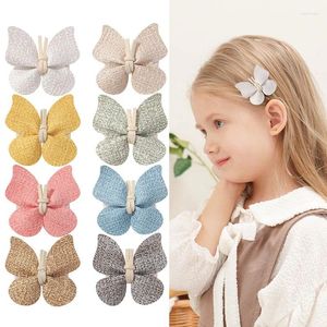 Hair Accessories 8Pcs Butterfly Hairpins Cute Leather Clips Barrettes Sweet Ornament Headwear Girls Children Hairgrip