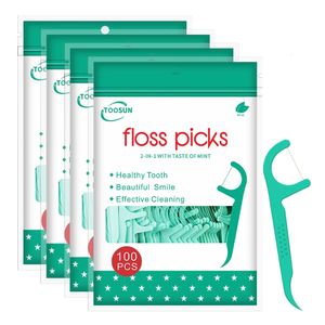 400pcs Mint Dental Floss Picks Plastic Toothpicks with Threads Peppermint Flavor Teeth Flosser Ultrathin Silk Sticks 240106