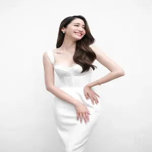 Casual Dresses Women's Dress White Bow Design Slim Bandage Vestidos Elegant Evening Party Clothing Chic Feminino Celebrity Outfits