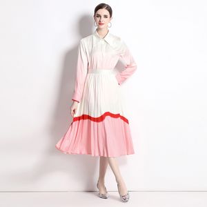 2024 conjuntos femininos de primavera (camisa + saia) verão elegante simples blusas gradientes e saia plissada all-match terno de duas peças