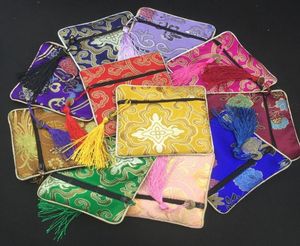 Alta qualidade pequena borla zip bolsa sacos de embalagem de presente cetim de seda jóias pulseira pulseira bolsa de armazenamento carteira de moeda chinesa 10pcs1401141