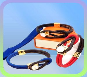 Luxury High Quality Leather Armband Designer Fashion Couples Nya färgpärlor Läder Rope Black Red Blue 3 Paragraf Gift 6831086