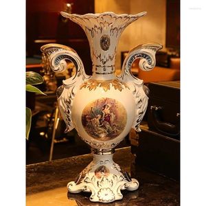 Vases Creative Design European-style Ceramic Flower Arrangement Vase Luxury Retro TV Cabinet Home Floor Decoration Ornaments