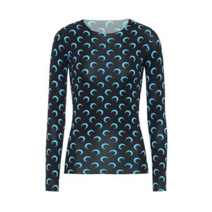 Camicia marina basata sulla luna Primavera e autunno Stampata a maniche lunghe Protezione solare con fodera in seta ghiacciata T-shirt Canottiera Abbigliamento aderente da donna Sottomaterasso PB6C