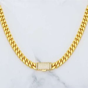 8mm Plain Gold Cuban Link Chain with Moissanite Box Clasp Iced Out Bussed Down Hip Hop Jewelry for Rappers