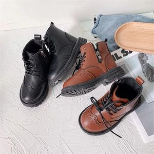 Botas crianças sapatos outono inverno retro versátil para meninos moda couro curto meninas estilo britânico tornozelo