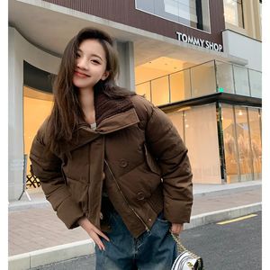 Brown Down Jacket Womens Winter Thicking Warm Solid Korean Fashion Y2K Female Black Cotton Coat Overized Outwear 240106