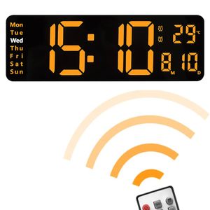 Grande despertador de parede de Led Digital com calendário e temperatura Display para quarto Decoração da mesa da sala de estar 240106