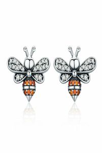 Brinco exclusivo Mini Honey Bee Bumblebee CZ Ear Studs Brincos 925 Prata Esterlina Gift9434431