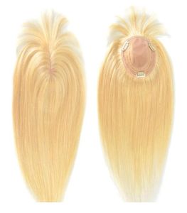 Toppers sintetici per capelli umani biondi s 613 con frangia da 18 pollici per donna Clip in pezzi decolorati per copertura Remy bianco 2302104010238