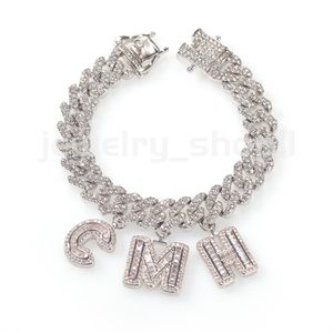 Striscia da 12 mm Giunzione fai-da-te lettera di zucchero candito Catena cubana lettera di personalità hip-hop braccialetto largo GRA moissanite diamante Oro 18k catena a maglia cubana in argento sterling