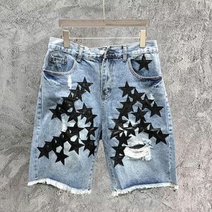 Jeans da uomo con motivo a stella Patch Street Pantaloncini di jeans da motociclista Punk Hip Hop Pantalon Homme Trendy