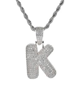 Silver 26 Letters For Choice Bubble Letter Pendant Necklace With Micro Pave Cubic Zirconia Hip Hop Chain Halsband för män unisex J8014401