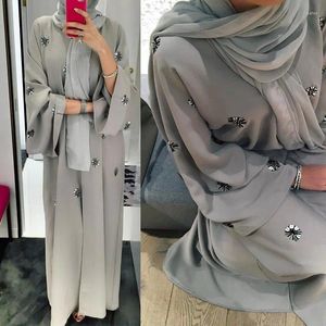 Abbigliamento etnico Dubai Abaya di lusso aperto Perline Abito lungo da donna musulmana Islam Ramadan Eid Kaftan Turco marocchino Cardigan modesto Jilbab