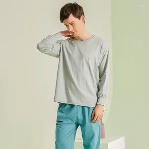 Pigiama da notte da uomo in cotone, comodo e morbido, pullover a maniche lunghe autunnale, abbigliamento da casa, pigiama da notte casual ampio