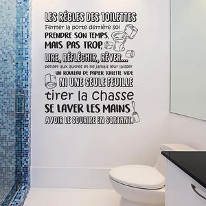 Büyük Tuvalet Kuralları Fransız Duvar Sticker Banyo Lavabo Tuvalet Aile Kuralları Duvar Çıkartma Banyosu ROILET VINIL EV DEZİSİ 240106