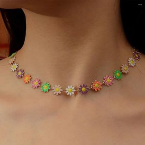 Pendant Necklaces Boho Ethnic Colorful Flower Daisy Clavicle Chain Necklace For Women Girls Vintage Cute Wedding Choker Chains Jewelry