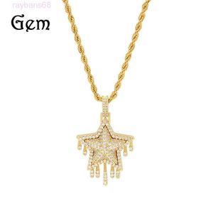 Designer Hip Hop Men's Zircon Pentagram Water Droplet Lava Pendant Straight