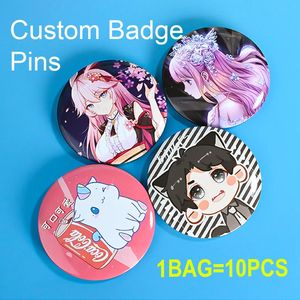 10 Pcs Custom Personalised Badge Pins Round Heart Star Square Cartoon Anime Metal Pin Button Tin Badges 240106