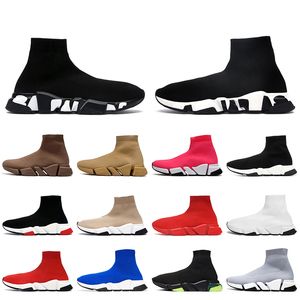 Moda Tasarımcı Graffiti Beyaz Siyah Çorap Ayakkabı Bej Dantel Up Hız Eğitmeni Hızları 2.0 Eğitmenler Kadın Erkek Düz Somunlar Günlük Elbise Çorap Spor ayakkabıları Boyut 36-45