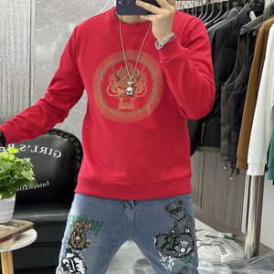 Sweater Men's Dragon China-Chic New Hoodies Diamond Design Plush Outwear Top Long Sleeve Pullover Male Clothing