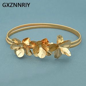 Mode Copper Flower Belts For Women Accessories Party Gold Color Elastic Metal Luxury Trendy Dress Belt Prom Gift 240106