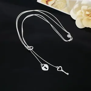 Catene pregiate in argento sterling 925 con chiave romantica con serratura a cuore per le donne, moda, lusso, festa di nozze, gioielli, regali di Natale