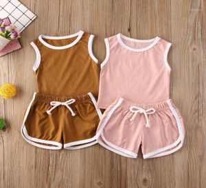 Conjuntos de roupas Bebê Menino Roupas de Verão Criança Crianças Meninas Meninos Sem Mangas Sólidos Tops Shorts Set Sport Wear Outfits Girl Suits17678823