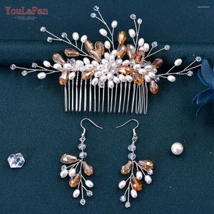 Headpieces Youlapan Wedding Hair Comb Bride Headdresses Earring Crystal Woman Clips Bridal Ornaments For Party Jewelry HP177