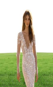 BERTA 2019マーメイドウェディングドレスラップディープVネックバックレスセクシーなビーチウェディングドレス長袖レースアップリキングブライダルガウン6824487