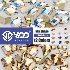 VDD Atacado 500 Pcs Vidro Nail Art Flatback Strass Glitter Diamante Cristais Forma Mista Para DIY Artesanato Decoração 240106