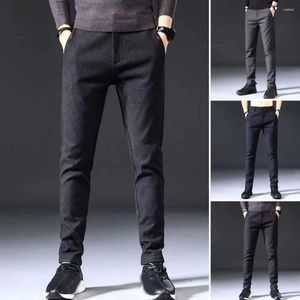 Erkekler 2024 Kış Fırçalı Kumaş Günlük Pantolon İş Moda Slim Fit Streç Kalın Gri Mavi Siyah Pamuk Pantolon Erkek