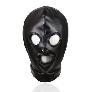 Gothic Mask HoodSoft PU Leather Exposed Mouth Eyes Fetish Bdsm Head Bondage Restraint Masks Gimp Cosplay Sex Toys For Couples1880514