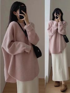 Корейский модный свитер, женский осенне-зимний пушистый вязаный пуловер с длинным рукавом, женский элегантный повседневный свободный трикотаж большого размера 240106
