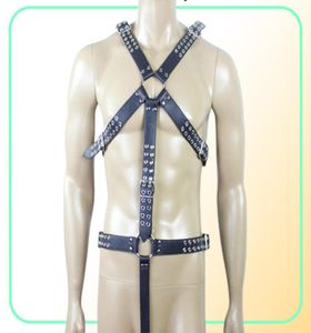 Male Body Bondage Harness Leather Suit Costume With Penis Cocking Ring Adult Sex Products Fetish3220665