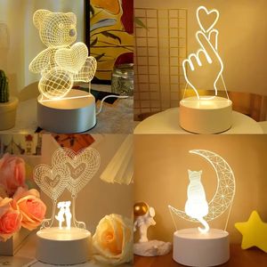 Luce notturna 3D con alimentazione USB da 1 pezzo, lampada da tavolo a LED Illusion, per ragazze e donne, regalo di compleanno per la festa della mamma, corse, gatti, calcio, violino, amore, luce notturna con motivo orsetto