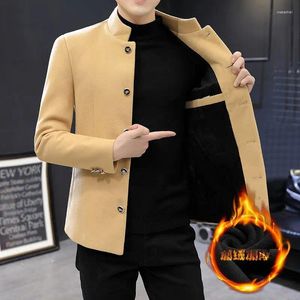 Herrdräkter butik förtjockad stand-up krage elegant blazer casual koreansk version av den smala ungdomens tunika ull liten kostymjacka