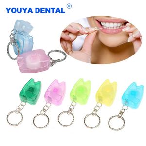 50pc portátil fio dental chaveiro dentes limpeza dente shap chaveiro cuidados orais 15m comprimento flosser higiene clínica presente 240106