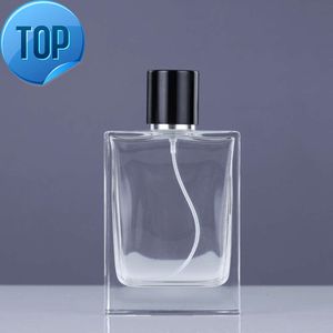 Cosmetic square 105ml glass perfume bottle with gold and sliver spray pump