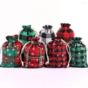 Einkaufstaschen 10 teile/los Weihnachten Baumwolle Leinen Kordelzug Tasche Schmuck Lagerung Schneeflocke Plaid Candy Geschenk Jahr Party Verpackung