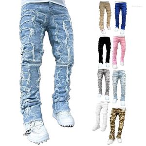 Мужские джинсы оптом, мужские джинсовые брюки, стильные мужские заплатки, прямые расклешенные брюки, 2024, мужская зимняя одежда