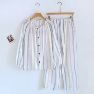 Kvinnors sömnkläder 2024 Kvinnor Pyjamas Autumn Spring Long Sleeve Soft Set randig regnbåge Pajama Kvinna Hem Mysig nattkläder Cardigan