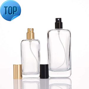 Empty Square 50ml 100ml Glass Perfume Bottles Atomizer with Crimp Spray