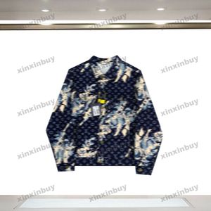 Men's Jackets Xinxinbuy 2024 Men Designer Jacket Floral Letter Seaweed Printing Long Sleeve Denim Sets Women Black White Navy Blue Gray Khaki Yellow M-2xl