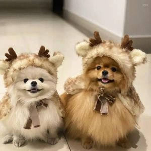 Dog Apparel Warm Cat Elk Cloak Pet Cosplay Clothes Plush Decorative Christmas Cape Soft With Antlers Hat Shawl Party