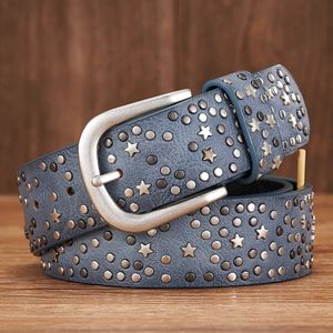 Moda feminina cintos de rebite estilo punk rock cinto masculino para senhora couro do plutônio lantejoulas fivela de metal larga estrela grânulo y240106