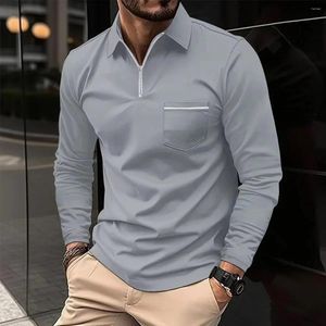 Herrpolos 2024 Spring och Autumn Polo Shirt Zip Pocket Long Sleeve Sports